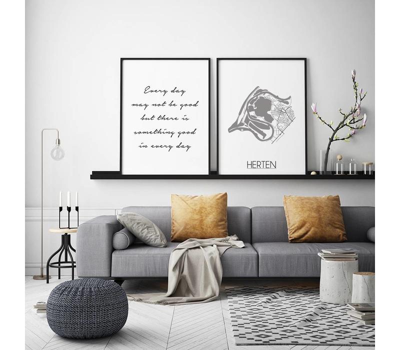 Herten Stadtplan poster plakat - Weiß grau schwarz