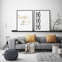 Kerstposter Sparkles and Twinkles all the way - Kerstdecoratie Goudfolie + wit