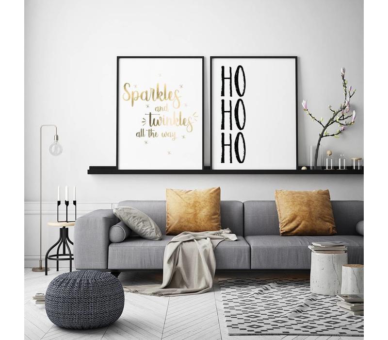 Kerstposter Sparkles and Twinkles all the way - Kerstdecoratie Goudfolie + wit