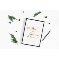 Kerstposter Sparkles and Twinkles all the way - Kerstdecoratie Goudfolie + wit