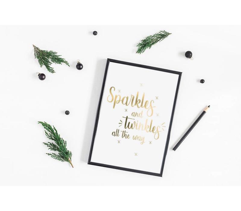 Kerstposter Sparkles and Twinkles all the way - Kerstdecoratie Goudfolie + wit