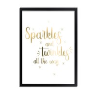 Kerstposter Sparkles and Twinkles all the way - Kerstdecoratie Goudfolie + wit
