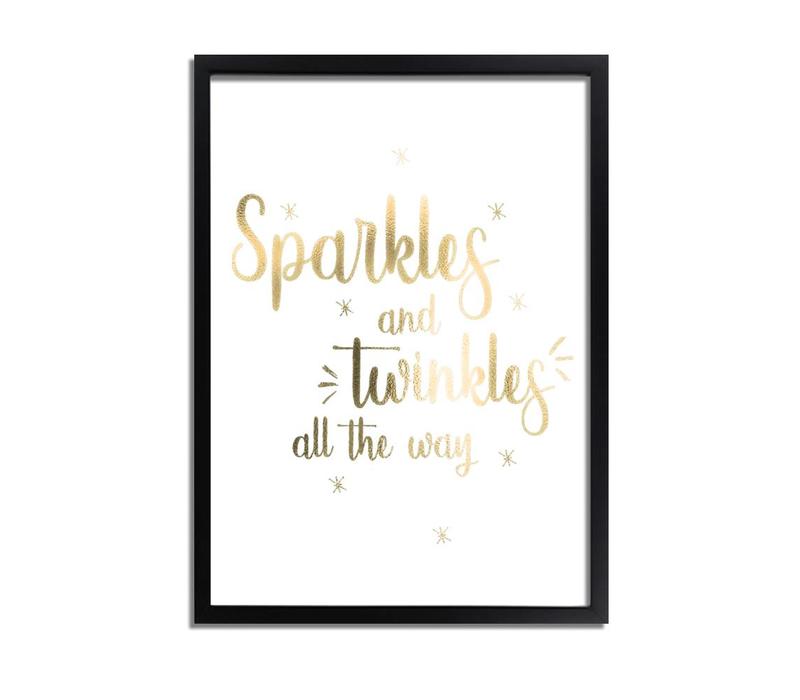 Kerstposter Sparkles and Twinkles all the way - Kerstdecoratie Goudfolie + wit