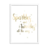 Kerstposter Sparkles and Twinkles all the way - Kerstdecoratie Goudfolie + wit