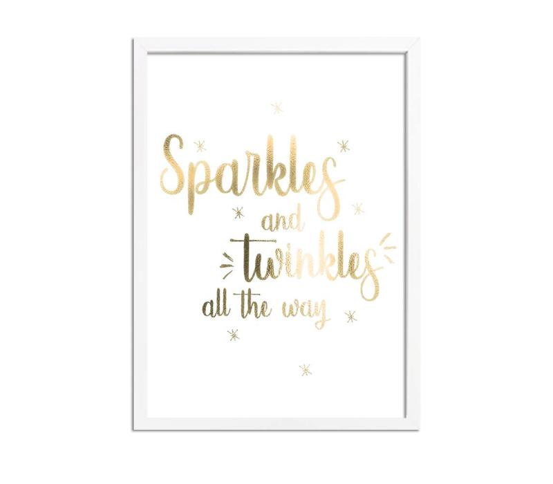 Kerstposter Sparkles and Twinkles all the way - Kerstdecoratie Goudfolie + wit