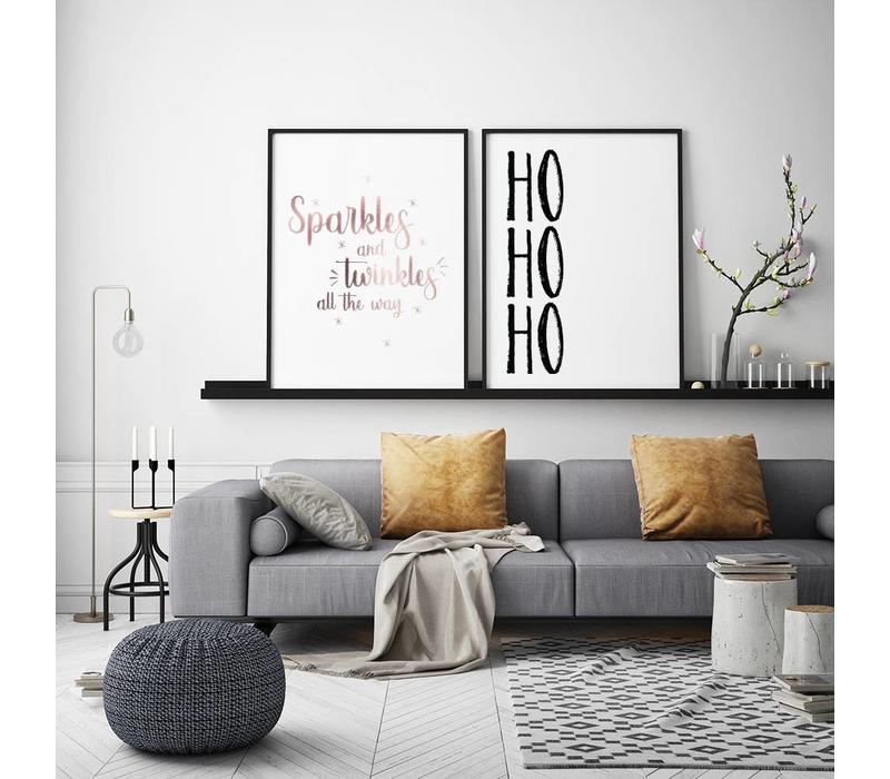 Kerstposter Sparkles and Twinkles all the way - Kerstdecoratie Koper folie + wit