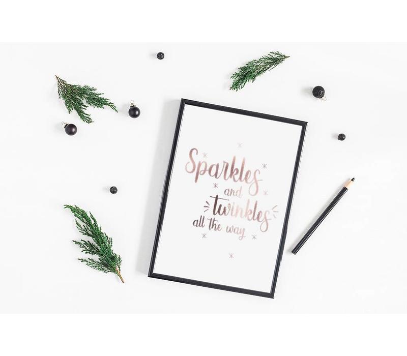 Kerstposter Sparkles and Twinkles all the way - Kerstdecoratie Koper folie + wit