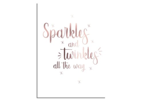 DesignClaud Kerstposter Sparkles and Twinkles all the way - Kerstdecoratie Koper folie + wit