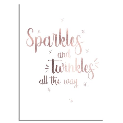 Kerstposter Sparkles and Twinkles all the way - Kerstdecoratie Koper folie + wit 