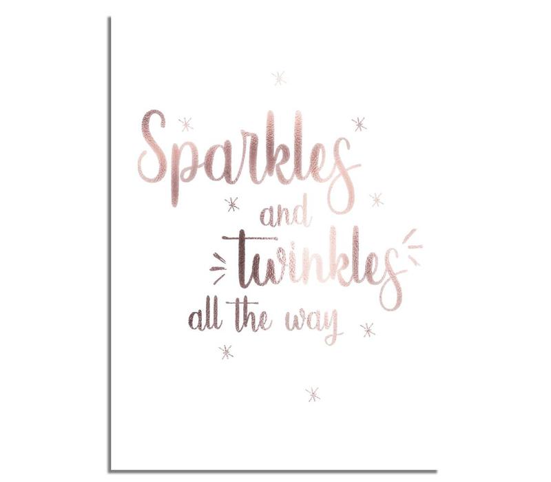 Kerstposter Sparkles and Twinkles all the way - Kerstdecoratie Koper folie + wit
