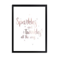 Kerstposter Sparkles and Twinkles all the way - Kerstdecoratie Koper folie + wit