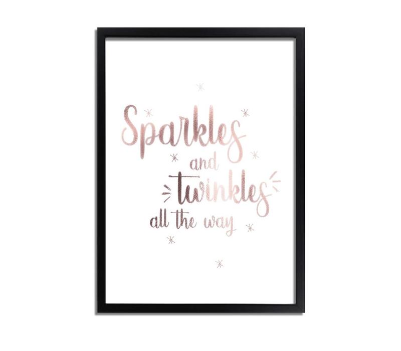 Kerstposter Sparkles and Twinkles all the way - Kerstdecoratie Koper folie + wit