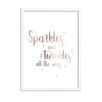Kerstposter Sparkles and Twinkles all the way - Kerstdecoratie Koper folie + wit