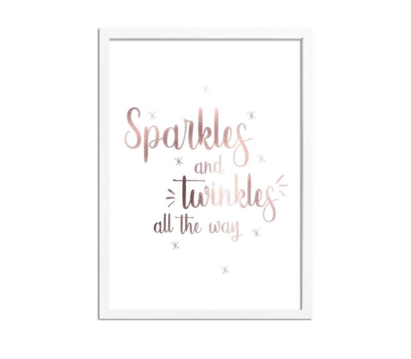 Kerstposter Sparkles and Twinkles all the way - Kerstdecoratie Koper folie + wit