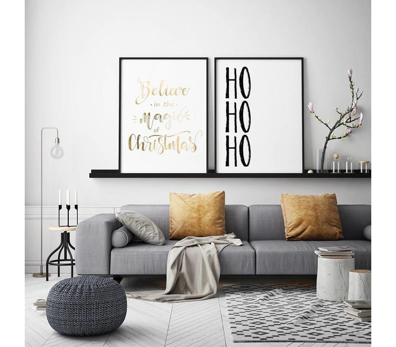 Weihnachtsposter Glauben Sie an die Magie von Weihnachten - Weihnachtsdekoration Goldfolie + Weiß