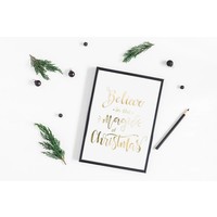 Weihnachtsposter Glauben Sie an die Magie von Weihnachten - Weihnachtsdekoration Goldfolie + Weiß