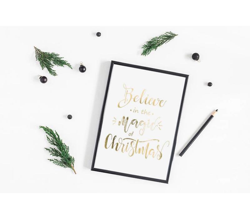Weihnachtsposter Glauben Sie an die Magie von Weihnachten - Weihnachtsdekoration Goldfolie + Weiß