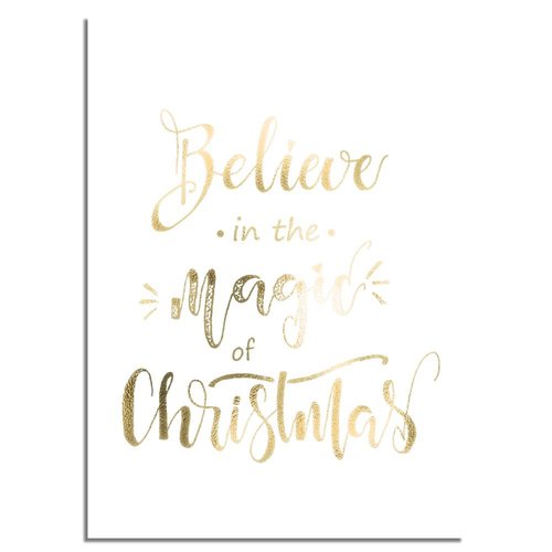 Kerstposter Believe in the magic of Christmas - Kerstdecoratie Goudfolie + wit 