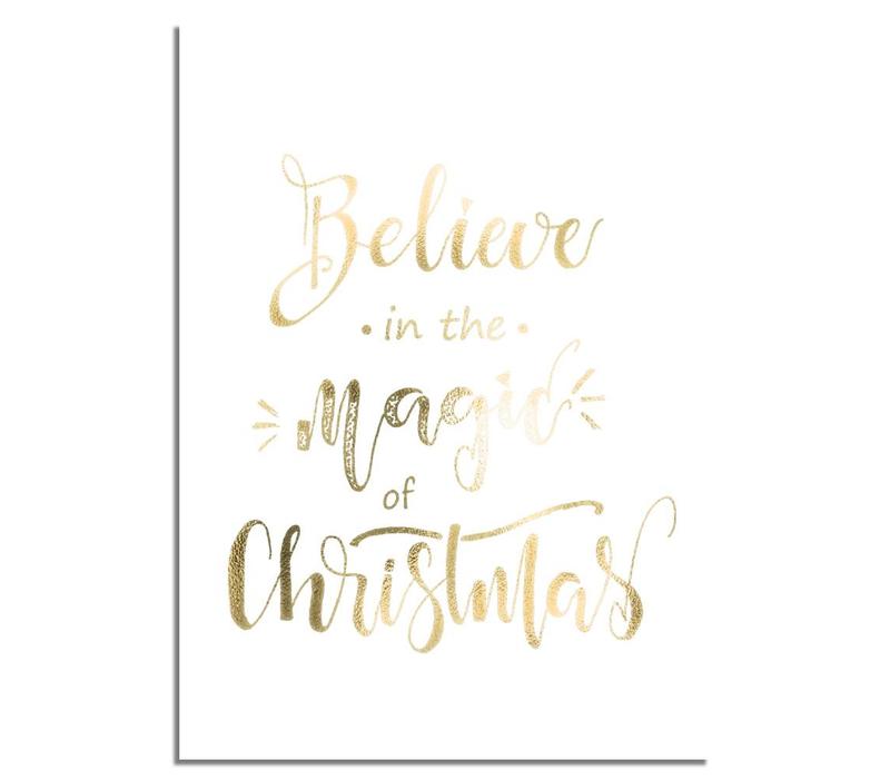 Weihnachtsposter Glauben Sie an die Magie von Weihnachten - Weihnachtsdekoration Goldfolie + Weiß