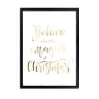 Weihnachtsposter Glauben Sie an die Magie von Weihnachten - Weihnachtsdekoration Goldfolie + Weiß