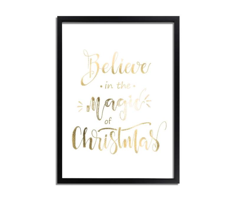 Weihnachtsposter Glauben Sie an die Magie von Weihnachten - Weihnachtsdekoration Goldfolie + Weiß
