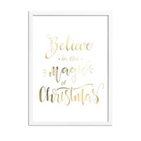 Weihnachtsposter Glauben Sie an die Magie von Weihnachten - Weihnachtsdekoration Goldfolie + Weiß