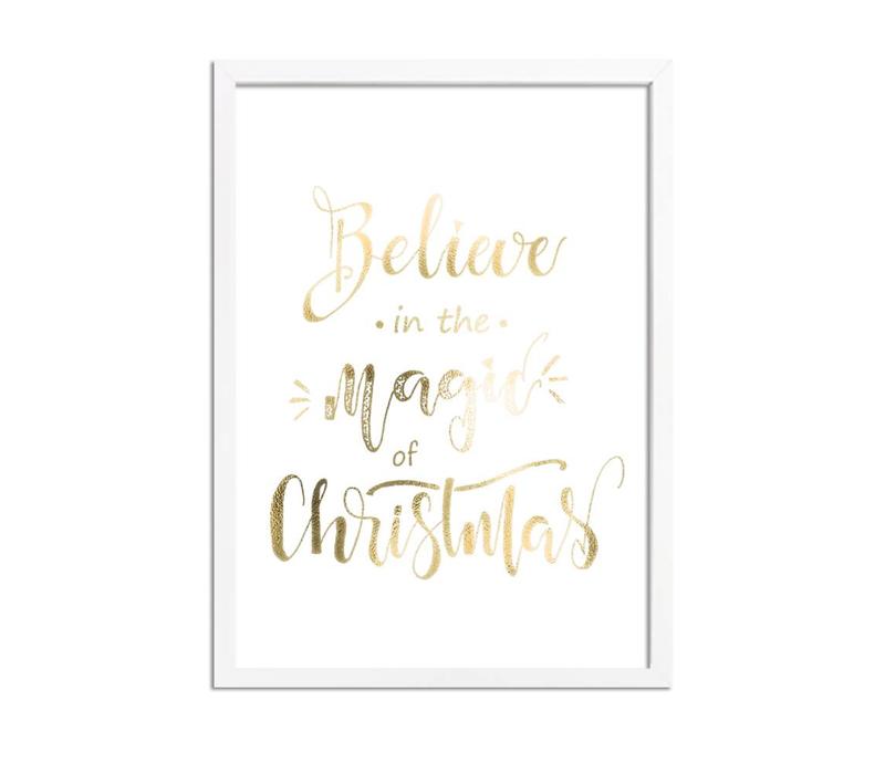 Weihnachtsposter Glauben Sie an die Magie von Weihnachten - Weihnachtsdekoration Goldfolie + Weiß