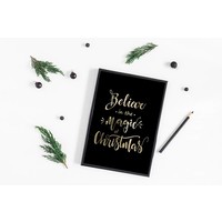 Weihnachtsposter Glauben Sie an die Magie von Weihnachten - Weihnachtsdekoration Goldfolie + Schwarz
