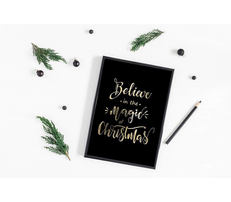 Weihnachtsposter Glauben Sie an die Magie von Weihnachten - Weihnachtsdekoration Goldfolie + Schwarz