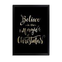 Weihnachtsposter Glauben Sie an die Magie von Weihnachten - Weihnachtsdekoration Goldfolie + Schwarz