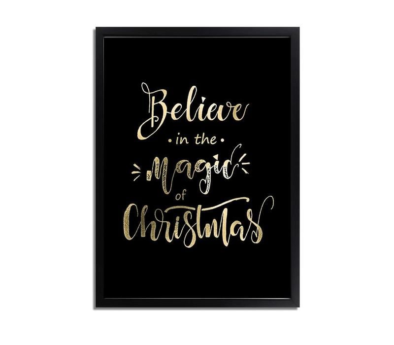 Weihnachtsposter Glauben Sie an die Magie von Weihnachten - Weihnachtsdekoration Goldfolie + Schwarz