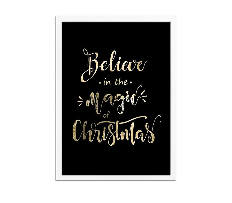 Weihnachtsposter Glauben Sie an die Magie von Weihnachten - Weihnachtsdekoration Goldfolie + Schwarz