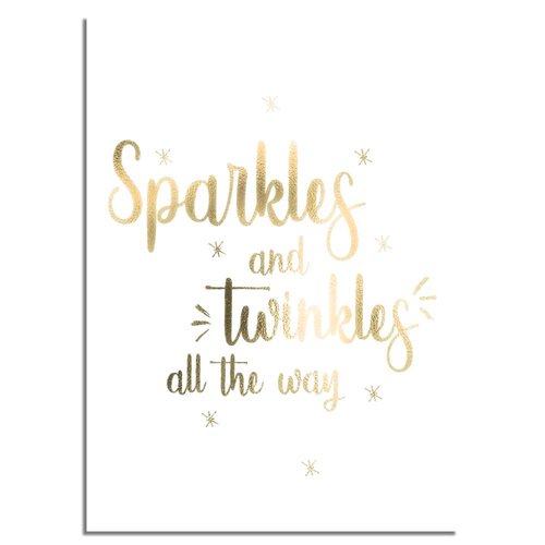Kerstposter Sparkles and Twinkles all the way - Kerstdecoratie Goudfolie + wit 