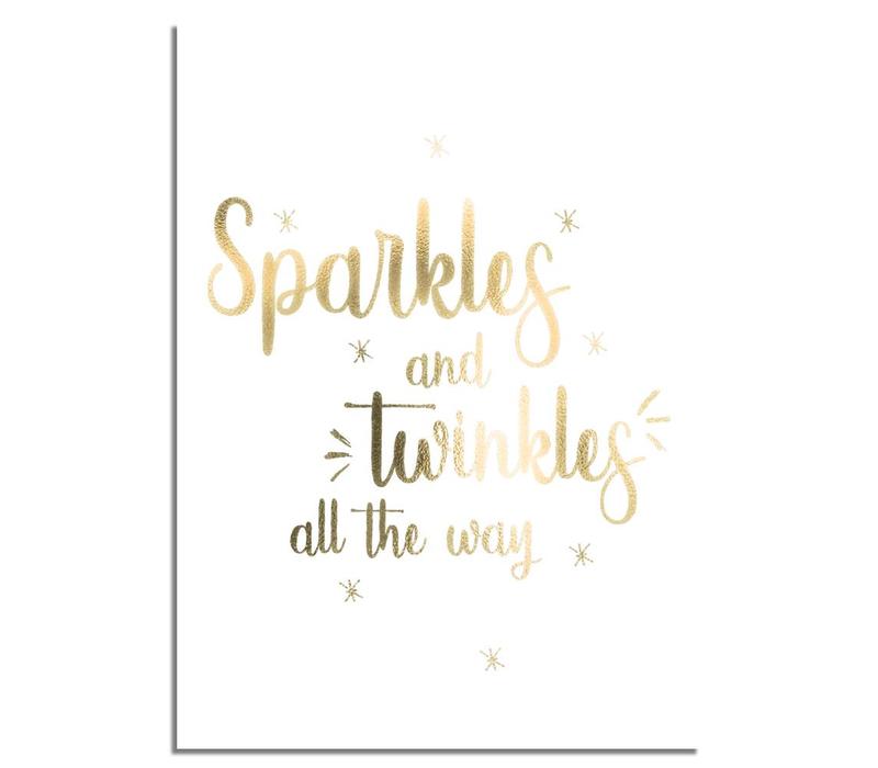 Kerstposter Sparkles and Twinkles all the way - Kerstdecoratie Goudfolie + wit