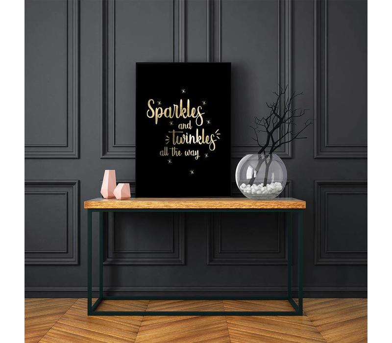 Kerstposter Sparkles and Twinkles all the way - Kerstdecoratie Goudfolie + zwart