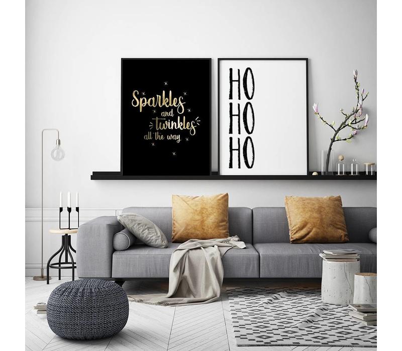 Kerstposter Sparkles and Twinkles all the way - Kerstdecoratie Goudfolie + zwart