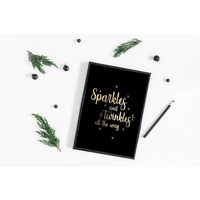 Kerstposter Sparkles and Twinkles all the way - Kerstdecoratie Goudfolie + zwart