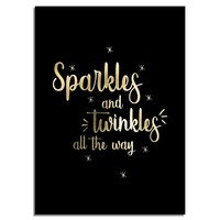 Kerstposter Sparkles and Twinkles all the way - Kerstdecoratie Goudfolie + zwart