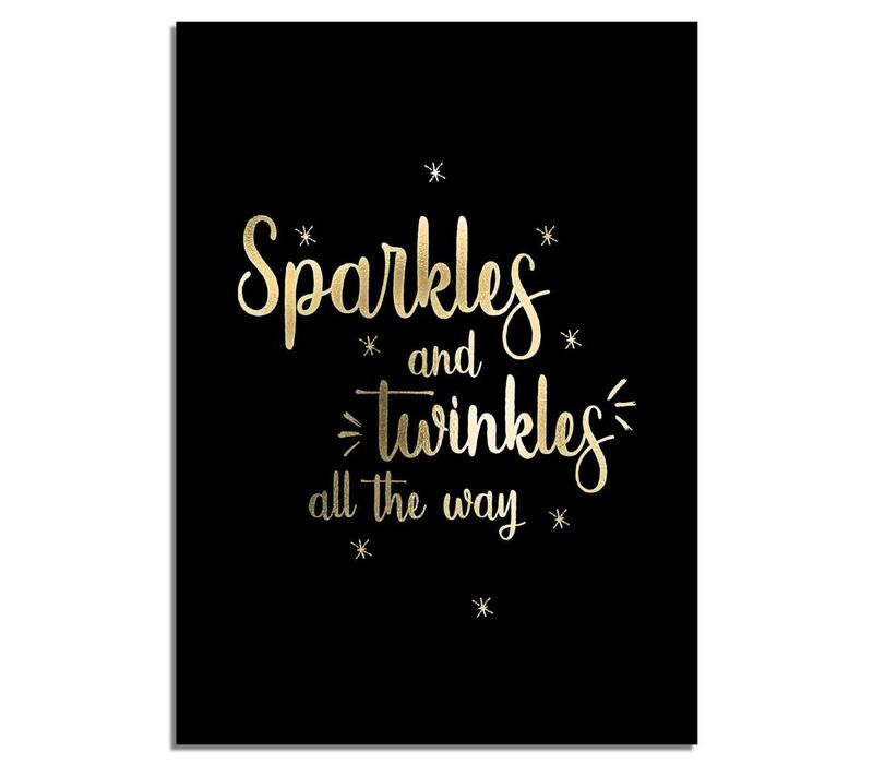 Kerstposter Sparkles and Twinkles all the way - Kerstdecoratie Goudfolie + zwart