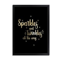 Kerstposter Sparkles and Twinkles all the way - Kerstdecoratie Goudfolie + zwart