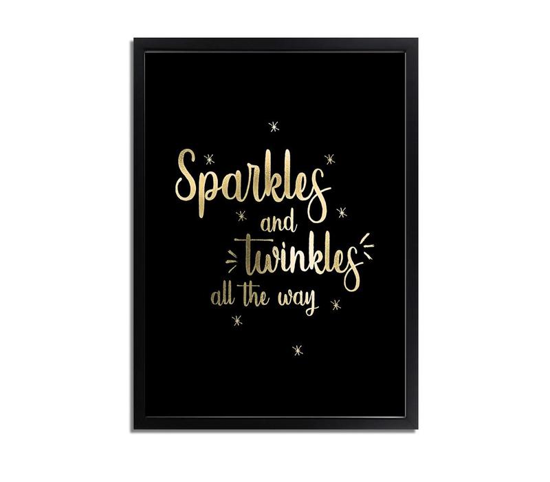 Kerstposter Sparkles and Twinkles all the way - Kerstdecoratie Goudfolie + zwart