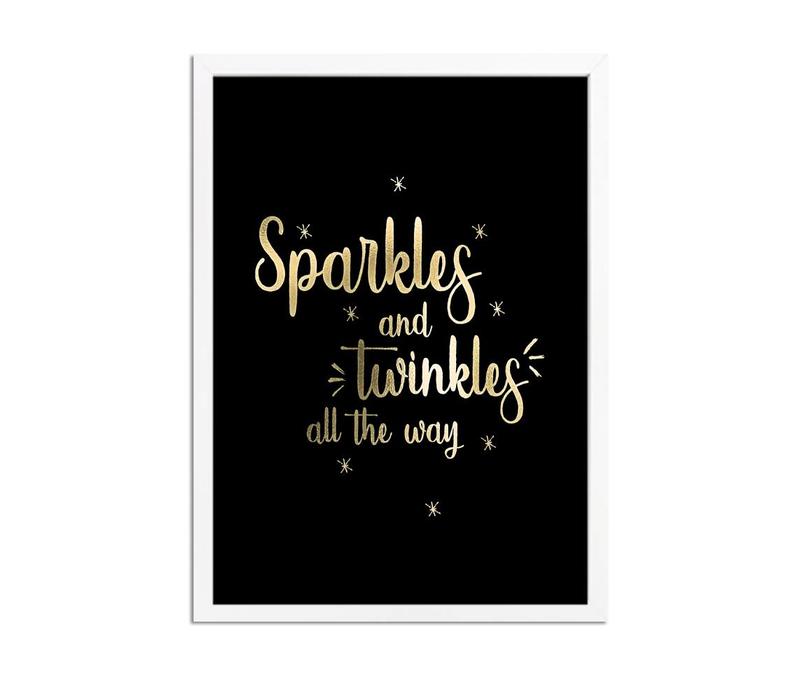Kerstposter Sparkles and Twinkles all the way - Kerstdecoratie Goudfolie + zwart