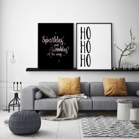 Kerstposter Sparkles and Twinkles all the way - Kerstdecoratie Koper folie + zwart