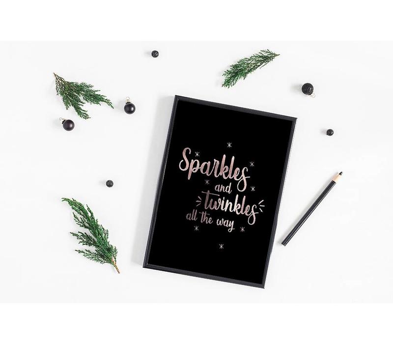 Kerstposter Sparkles and Twinkles all the way - Kerstdecoratie Koper folie + zwart