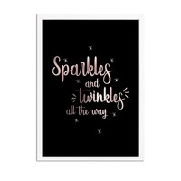 Kerstposter Sparkles and Twinkles all the way - Kerstdecoratie Koper folie + zwart