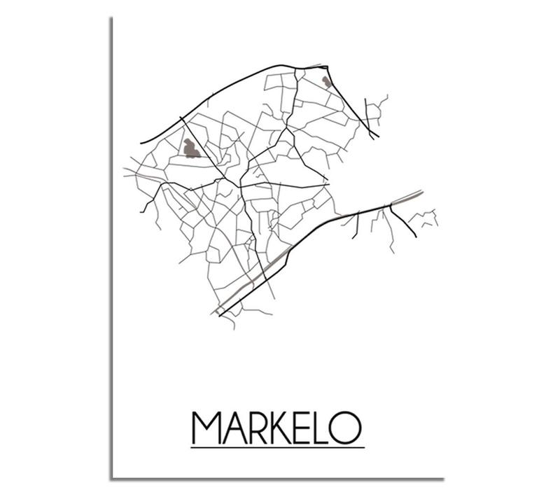 Markelo Stadtplan poster plakat - Weiß grau schwarz