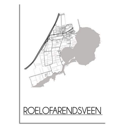 Grundriss Stadtplan Roelofarendsveen - Wanddekoration - Schwarz-Weiß-Grau 
