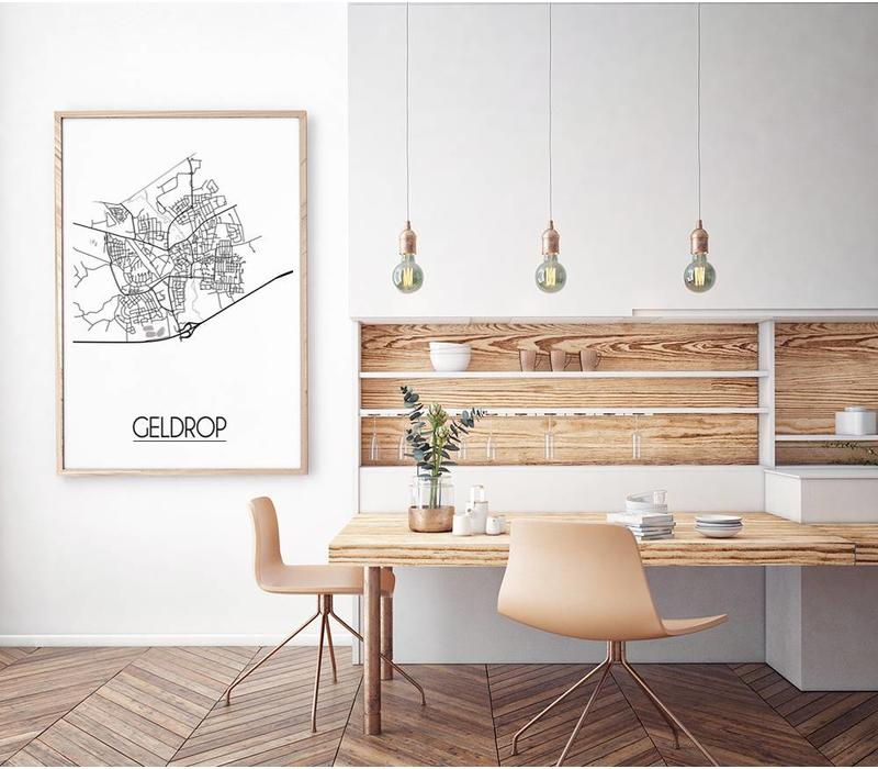 Grundriss Stadtplan Geldrop - Wanddekoration - Schwarz-Weiß-Grau