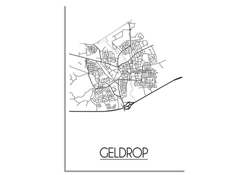 DesignClaud Grundriss Stadtplan Geldrop - Wanddekoration - Schwarz-Weiß-Grau