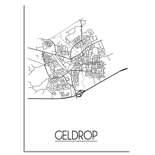 Grundriss Stadtplan Geldrop - Wanddekoration - Schwarz-Weiß-Grau 